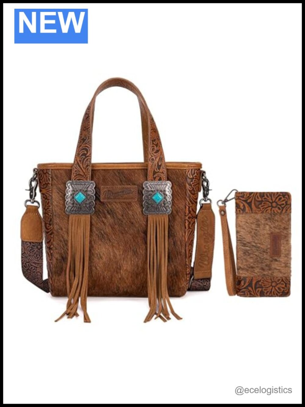 Genuine Hair-On Cowhide Western Tote Bag with Wristlet Wallet Set